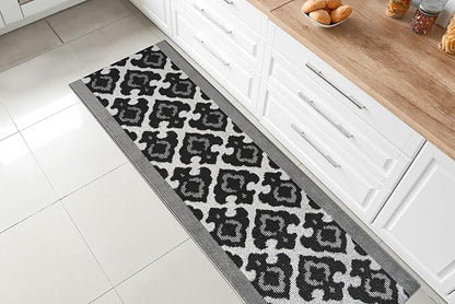 Custom Length Cut to Size Fleur de Lis Inspired Carpet Runner Rug for Hallways, Non Slip Rubber Backed, 31 inch Wide X Customized Length, Royal Grey, 31 inch X 20 feet