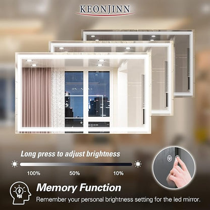 Keonjinn LED Bathroom Mirror with Lights 60 x 36 Inch, Large LED Vanity Mirror for Bathroom, HD Tempered Glass, UL Listed LED Driver, Easy to Install, Anti-Fog, Memory Dimmable 6000K, Frontlit Only