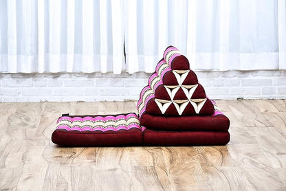 Leewadee - Comfortable Japanese Floor Mattress Used As Thai Floor Bed with Triangle Cushion, Futon Mattress Or Thai Massage Mat, 67 x 21 inches, Auburn Pink