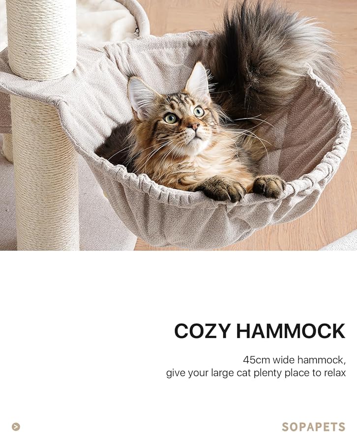 Extra Large Cat Tree for Maine Coon,65 Inches Tall Cat Tree Tower for Indoor Cats Large Adult 20 lbs,XXL Heavy Duty Luxury Sturdy Cat House with Big Hammock,Sisal Scratching Post,Condo-Mewly Pet