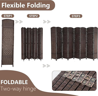 Room Divider 8 Panel Folding Privacy Divider 6 Ft Indoor Wall Divider Portable Partition Wood Screen, Brown