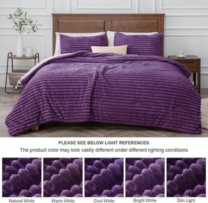 BEDELITE Fleece Queen Comforter Set -Super Soft & Warm Fluffy Purple Bedding, Luxury Fuzzy Heavy Bed Set for Winter with 2 Pillow Cases