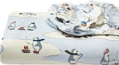 Eddie Bauer - Full Sheets, Cotton Flannel Bedding Set, Brushed for Extra Softness, Cozy Home Decor (Skating Penguin, 4 pcs, Full)