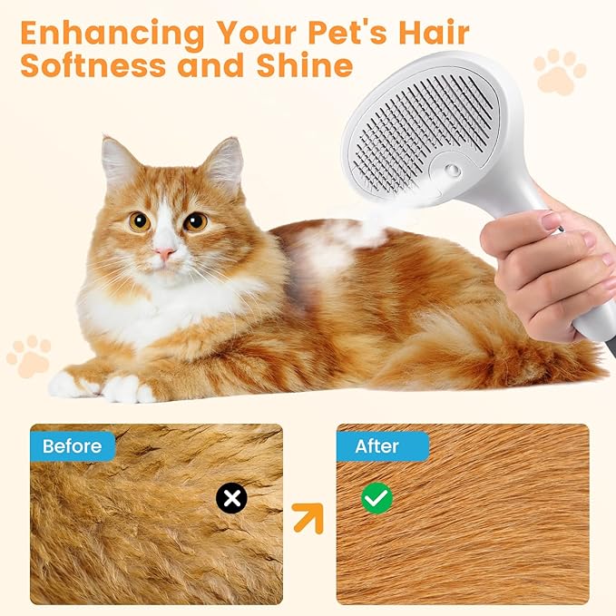 3 In 1 Cat Brush, Anti-Static Dog Brush One-click Self-cleaning Comb for Furry Pet, Rechargeable USB Cat Steam Brush for Shedding, Horse and Dog-Mewly Pet