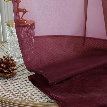 OVZME Burgundy Sheer Curtains 120 Inches Long 2 Panels Set, 59 Inch Extra Wide Soft Airy Lightweight Sheer Curtains for Living Room, Farmhouse Voile Filmy Rod Pocket Drapes, 59Wx120L Inches