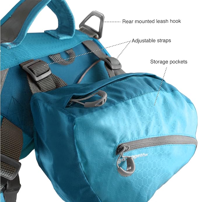 Kurgo Big Baxter Dog Backpack, Dog Saddlebag Pack for Pets, Adjustable Saddlebag for Hiking, Walking, Running, Camping, Coastal Blue-Mewly Pet