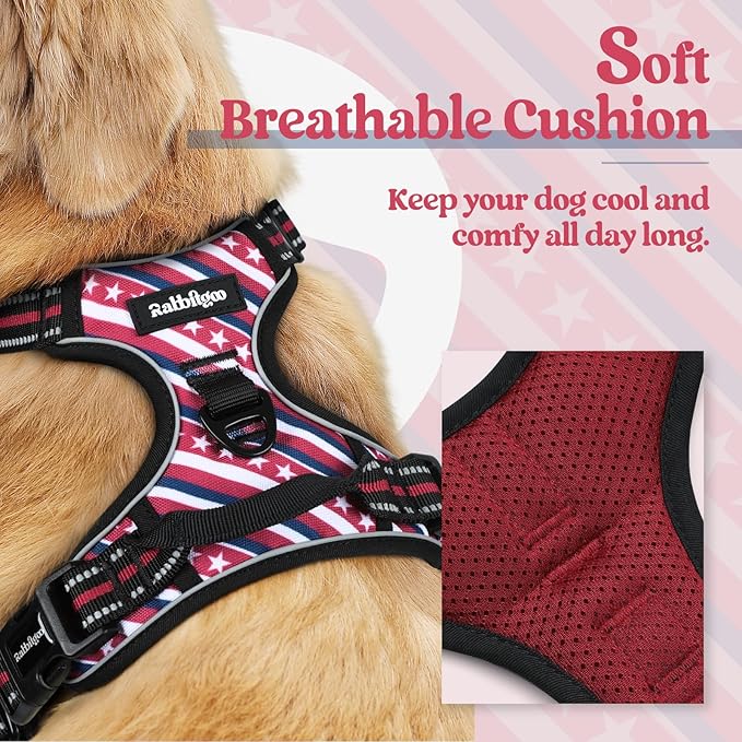 rabbitgoo Dog Harness No Pull with 2 Leash Clips, Adjustable Soft Padded, Reflective Oxford No Choke Pet Vest with Easy Control Handle for Large Dogs, Red Stripe, S-Mewly Pet