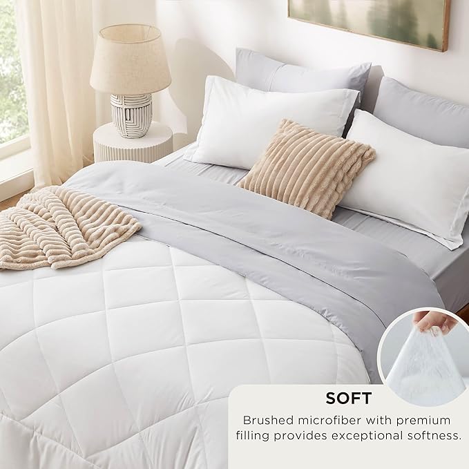 Bedsure Full Comforter Set - 7 Pieces Reversible White and Grey Bedding, Full Bed Set for All Seasons, Bed in a Bag with Down Alternative Comforter, Grey Sheets, Pillowcases & Shams