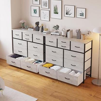 LUMTOK 10-Drawer Dresser, Fabric Storage Dresser Drawers for Bedroom, Hallway, Nursery, Closets, Steel Frame, Wood Top, Easy Pull Handle (Greige)