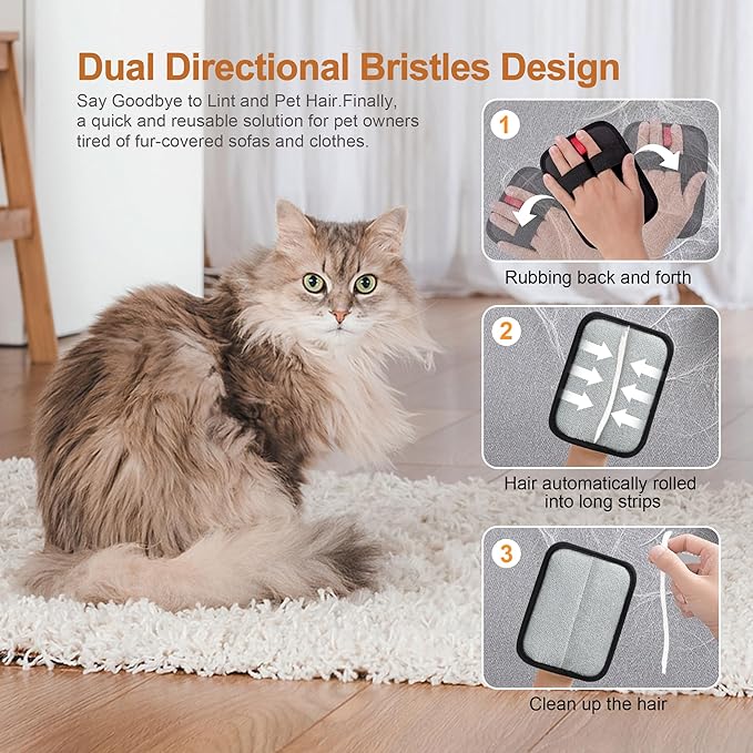 4 Pack Electrostatic Pet Hair Removal Gloves, Reusable Washable Dog & Cat Hair Remover Gloves for Furniture, Carpet, Car Seats, Effortless Cleaning-Mewly Pet