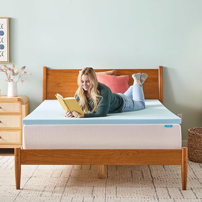 Linenspa Memory Foam Mattress Topper - 2 Inch Gel Infused Memory Foam - Plush Feel - Cooling and Pressure Relieving - CertiPUR Certified - Dorm Room Essentials - Twin XL Size