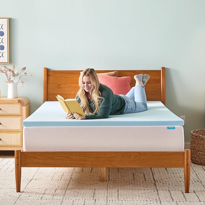 Linenspa Memory Foam Mattress Topper - 2 Inch Gel Infused Memory Foam - Plush Feel - Cooling and Pressure Relieving - CertiPUR Certified - Dorm Room Essentials - King Size