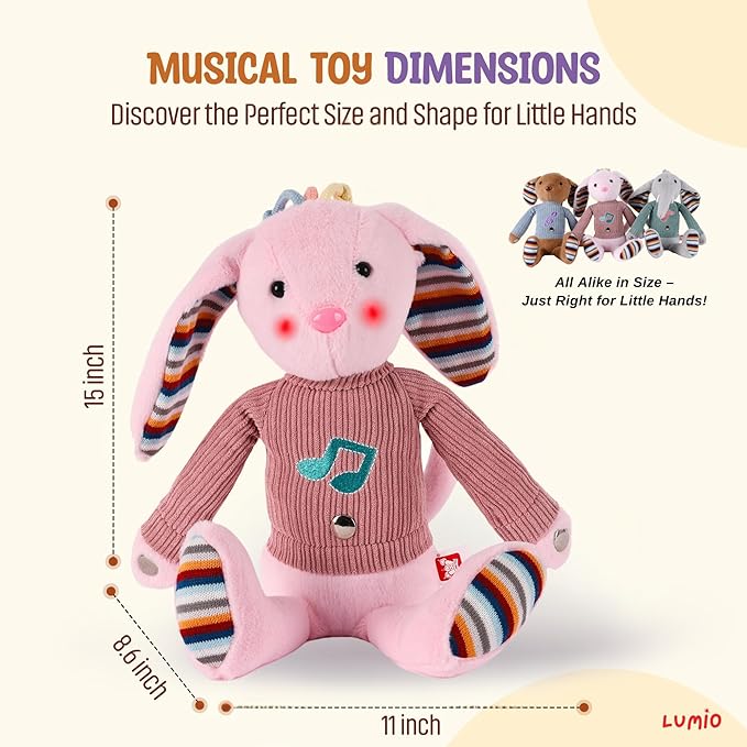 Lumio Musical Stuffed Animal Plush Toy with Lights & Sounds - Cute Interactive Toy for Newborns, and 3 6 12 to 48 Months (Elephant)-Mewly Pet