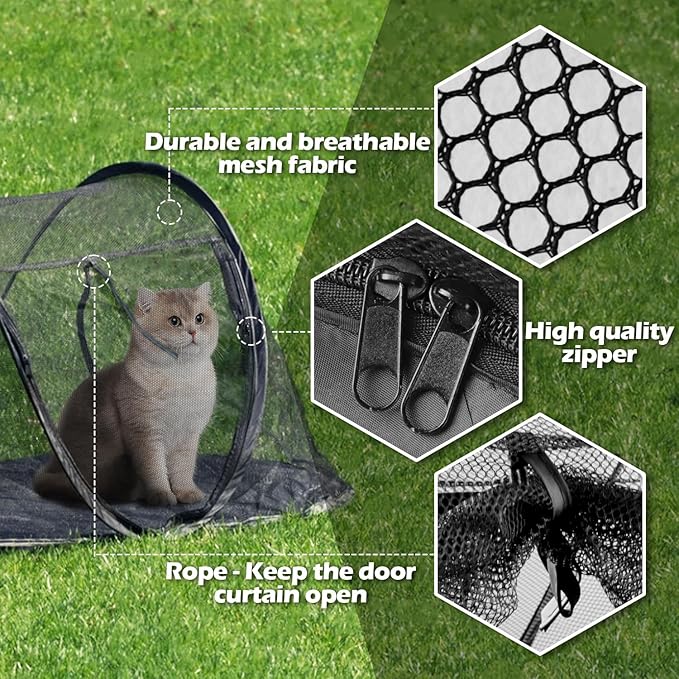Cat Tent Outdoor, Pet Enclosure Tent Suitable for Cats and Small Animals, Indoor Playpen Portable Exercise Tent with Carry Bag（Black）-Mewly Pet