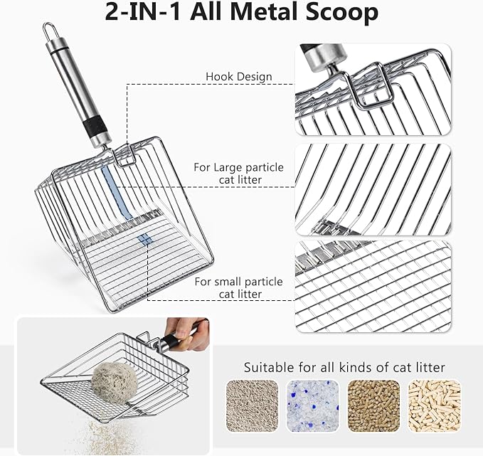 Stainless Steel Litter Box, Extra Large Litter Boxes for Big Cats, XL Metal Cat Litter Box with Lid, Anti-Urine Leakage, Non-Sticky, Include Cat Mat and Litter Scoop-Mewly Pet