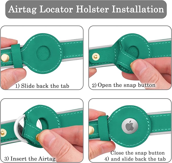 OOPSDOGGY Reflective Geniune Leather Airtag Dog Collar Soft Padded Collars for Small Medium Large Breed Dogs Puppy, 4 Sizes, 7 Colors (Teal, Small, 9"-12")-Mewly Pet