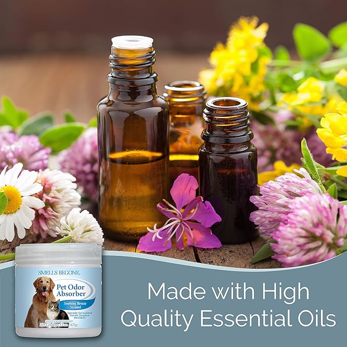 SMELLS BEGONE Air Freshener Pet Odor Absorber Gel - 15 oz, Pack of 2 - Absorbs and Eliminates Odor in Pet Areas, Bathrooms, Cars, & Boats - Made with Essential Oils - Soothing Breeze Scent-Mewly Pet