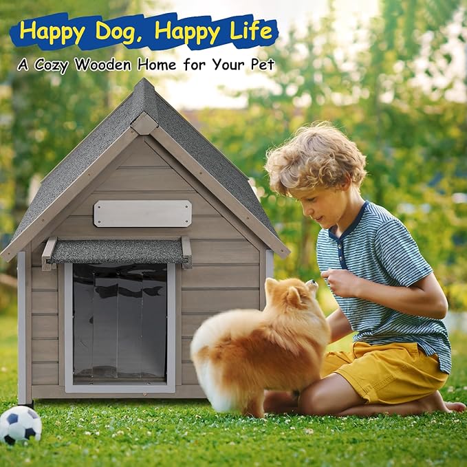 Outdoor Dog House Waterproof for Medium Small Dogs with Anti-Chewing Iron Frame, Adjustable Vent Window, Indoor & Outdoor Doghouse Kennel Puppy Shelter, Easy Clean and Assemble (26" L*31.9" W*32" H)-Mewly Pet