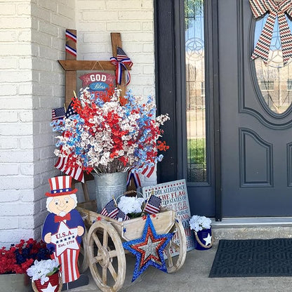 Uieke 6Pcs 4th of July Artificial Flowers Fake Patriotic Babys Breath Flowers for Independence Day Decor Blue White Red Silk Flowers for Memorial Day Floral Arrangement Home