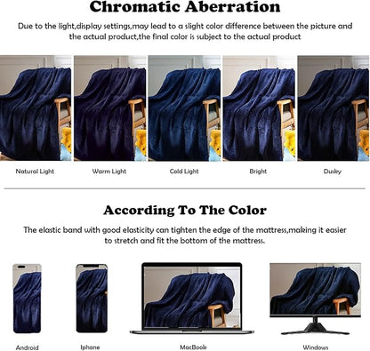NEWCOSPLAY Super Soft King Blanket Dark Navy Premium Silky Flannel Fleece Leaves Pattern Lightweight Bed Blanket All Season Use (Dark Navy, King(90"x110"))