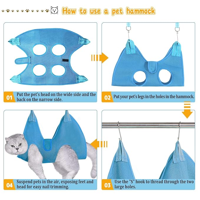 JIURUN Dog Grooming Hammock for Nail Trimming Cat Nail Clipper Hammock,Grooming Hammock for Small Dogs(Blue M)-Mewly Pet