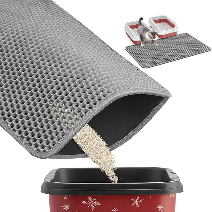 35" x 30" Cat Litter Mat - Ultra-Large Litter Box Mat with Double Layers, Urine-Proof and Non-Slip Litter Trapping Mat, Easy to Clean Kitty Litter Mats for Floor, Scatter Control, Grey-Mewly Pet