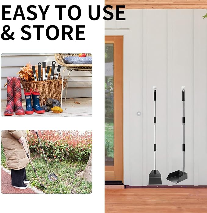 SCENEREAL Dog Pooper Scooper for Yard - Tray & Spade Set, Long Handle Metal Detachable Poop Scooper for Large Medium Small Dogs, Pet Waste Removal Scoop with No Bending for Outdoor Grass, Dirt Gravel-Mewly Pet