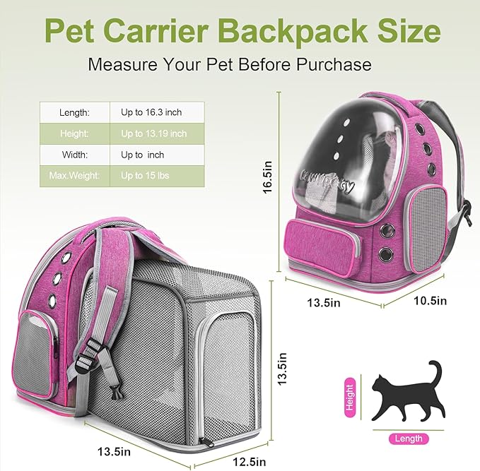Expandable Cat Backpack,Cat Bubble Backpack Carrier for Carrying Cats, Pets and Small Dogs,Airline-Approved,Designed for Travel, Hiking, Walking,Car （Pink-Mewly Pet