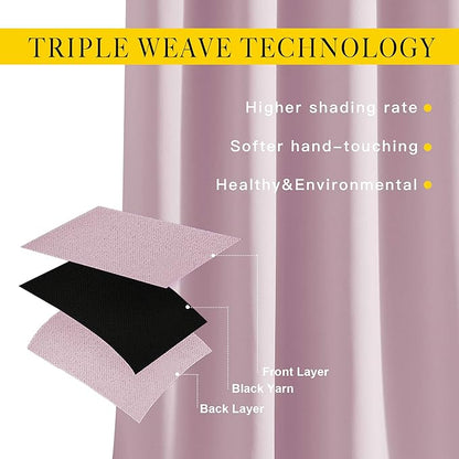 NICETOWN Blackout Pink Curtains for Girls Room - Thermal Insulated Solid Grommet Room Darkening Curtains/Panels/Drape for Bedroom (Lavender Pink=Baby Pink, 1 Pair, 52 by 84-Inch)
