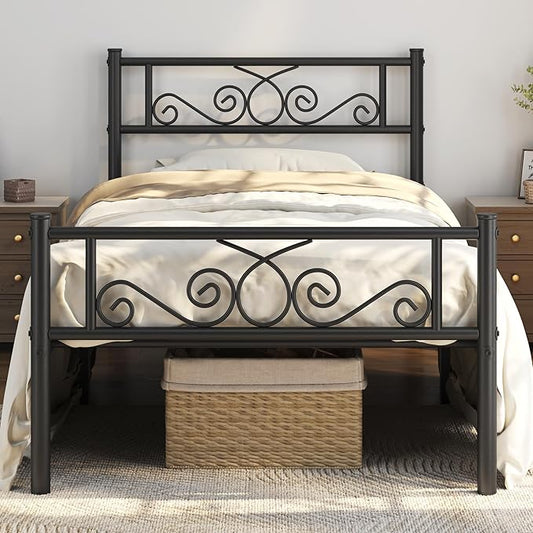 Yaheetech Twin Bed Frames Metal Platform Bed with Headboard and Footboard No Box Spring Needed Easy Assembly,Under-Bed Space: 12.6''/Black/Twin Bed