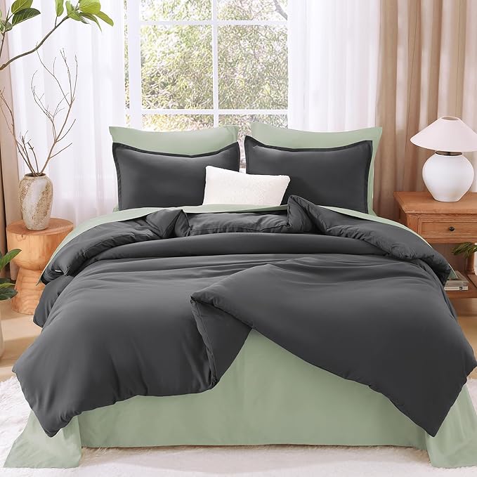 Litanika Dark Grey Comforter Set California King Size, 3 Pieces Cal King Gray Lightweight Plain Bedding Comforter Set, Oversized All Season Fluffy Bed Set (104x96In Comforter & 2 Pillowcases)