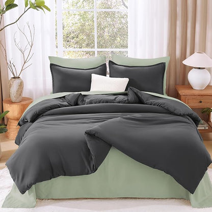 Litanika Dark Grey Comforter Set California King Size, 3 Pieces Cal King Gray Lightweight Plain Bedding Comforter Set, Oversized All Season Fluffy Bed Set (104x96In Comforter & 2 Pillowcases)