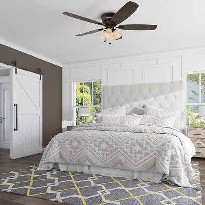 Honeywell Ceiling Fans Glen Alden, 52 Inch Classic Flush Mount Indoor LED Ceiling Fan with Light, Pull Chain, Quick-2-Hang Dual Finish Blades, Reversible Motor - 50183 (Oil Rubbed Bronze)