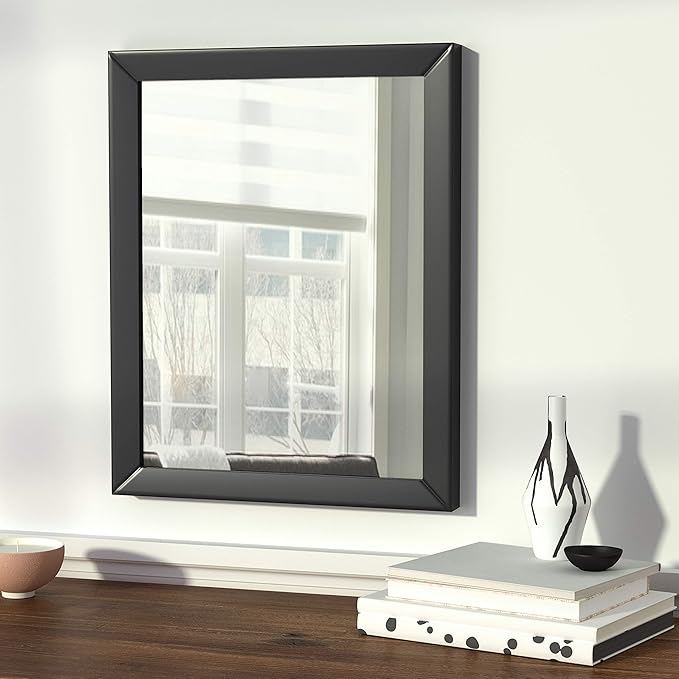 Amazon Basics Rectangular Wall Mount Mirror 16" x 20" - Standard Trim, Black