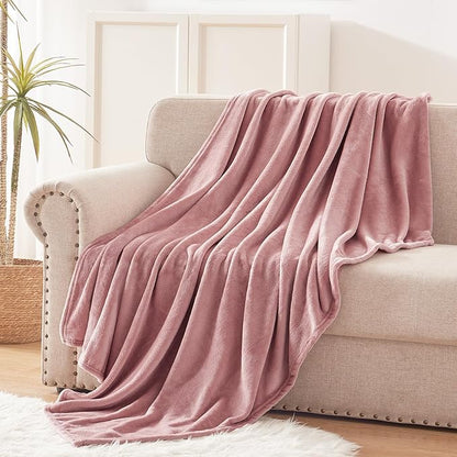 Exclusivo Mezcla Extra Large Fleece Throw Blanket for Couch, Sofa, 300GSM Super Soft and Warm Blankets, Dusty Pink Throw All Season Use, Cozy, Plush, Lightweight, 50x70 Inches