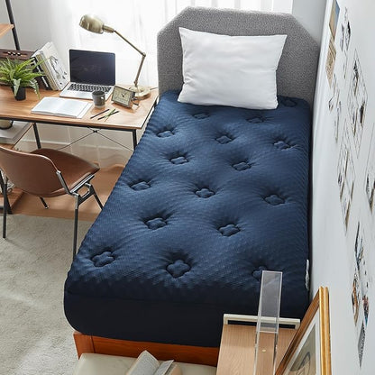 Hansleep College Dorm Twin XL Mattress Topper Viscose Derived from Bamboo, Memory Foam Pillow Top Mattress Topper Twin XL, Breathable Mattress Pad for Back Pain Relief, 39" x 80", Navy Blue