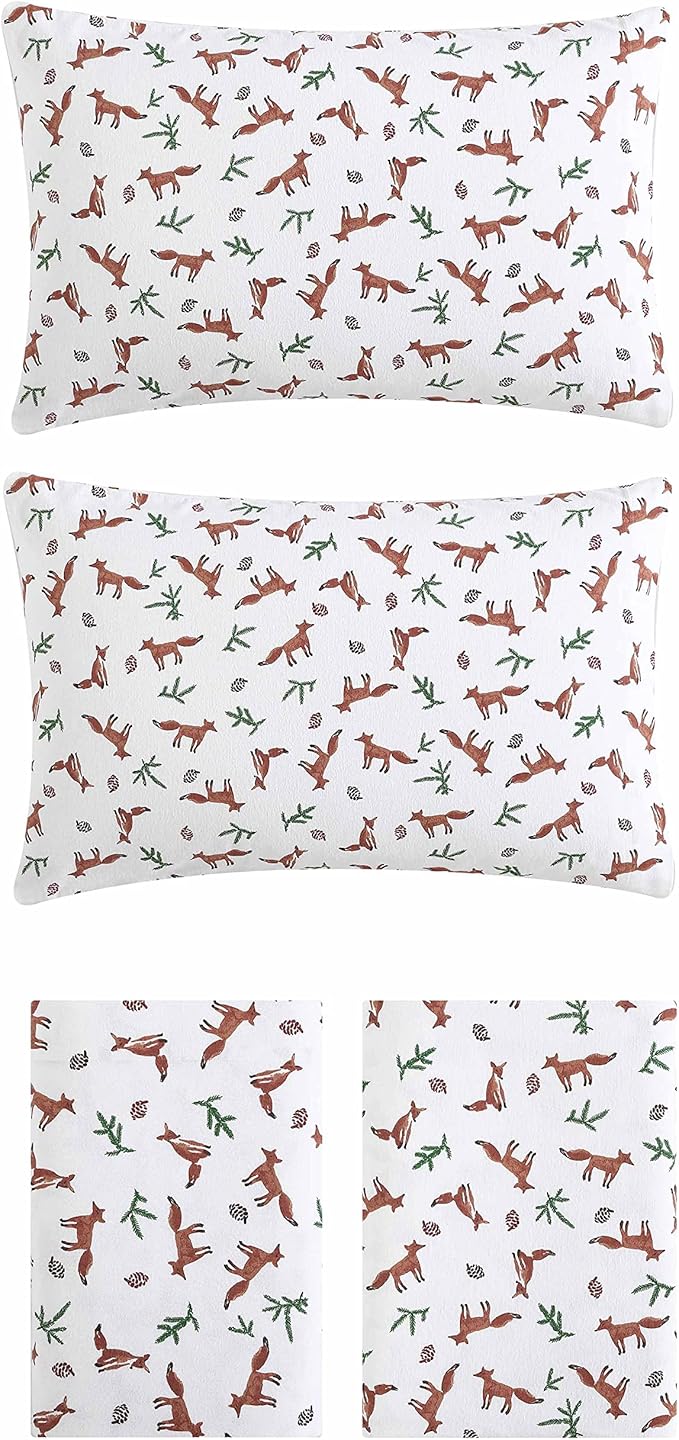 Eddie Bauer- Twin Sheet Set, Cotton Flannel Bedding Set, Brushed for Extra Softness, Cozy Home Décor (Fox Trail Orange, Twin)