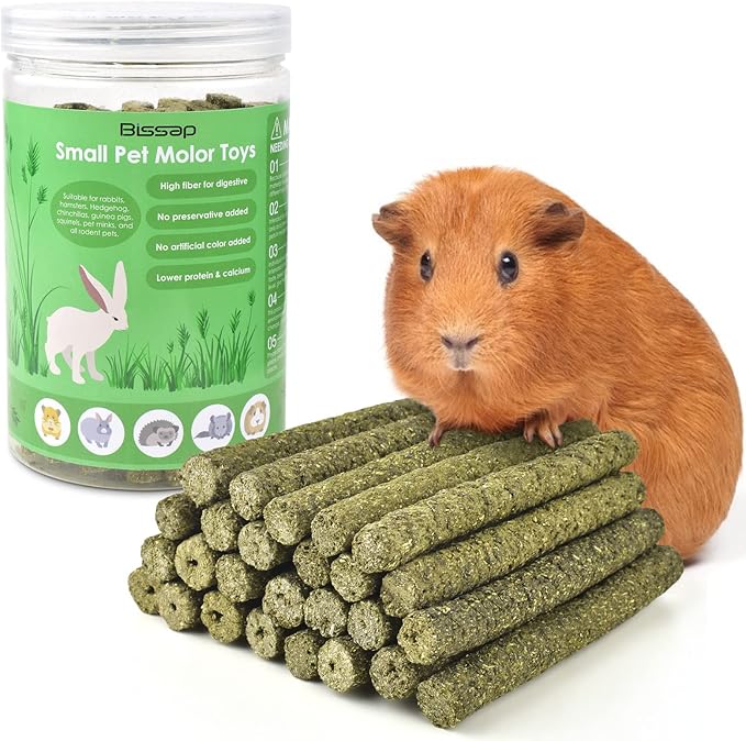 Bissap Timothy Hay Sticks for Rabbits 38PCS, Natural Timothy Grass Molar Teeth Stick Chew Toys for Bunnies Chinchillas Guinea Pigs Hamsters and Other Small Animals Treats-Mewly Pet