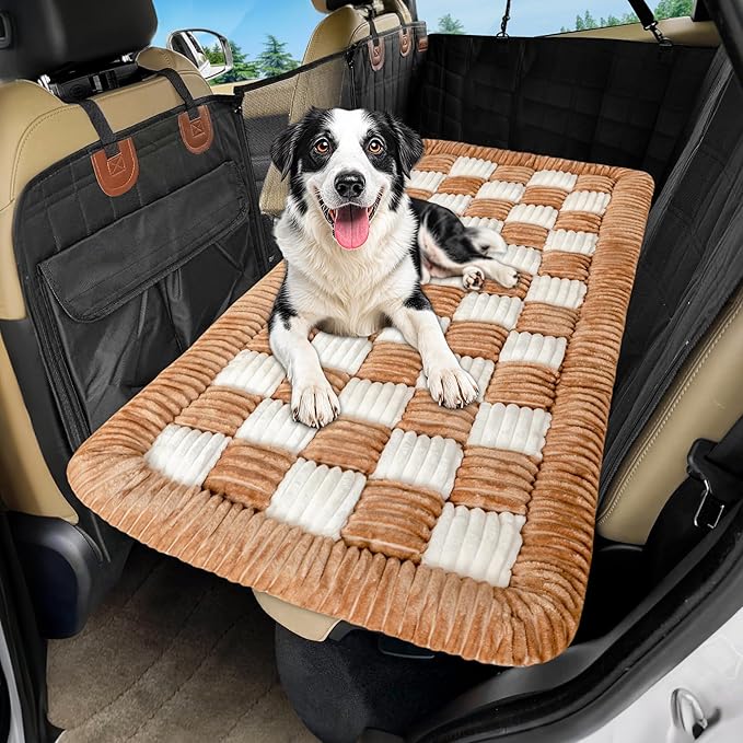 Dog Car Bed Mat, Non-Slip Backseat Extender Pet Blanket, Plaid Dog Bed for SUVs, Sedans & Trucks, Chew-Resistant Travel Pad for Dogs, Easy Clean & Scratch-Proof & Comfort (50"x24.6")-Mewly Pet