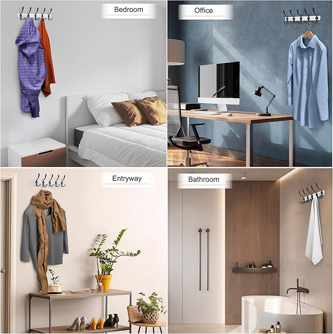 Coat Rack Wall Mount with 5 Tri Hooks, Stainless Steel 16 Inch – White & Black Matte Finish, Heavy Duty Wall Mounted Hook Rack for Coats, Hats, Towels, Scarves, Robes, Bags, Entryway & Bathroom