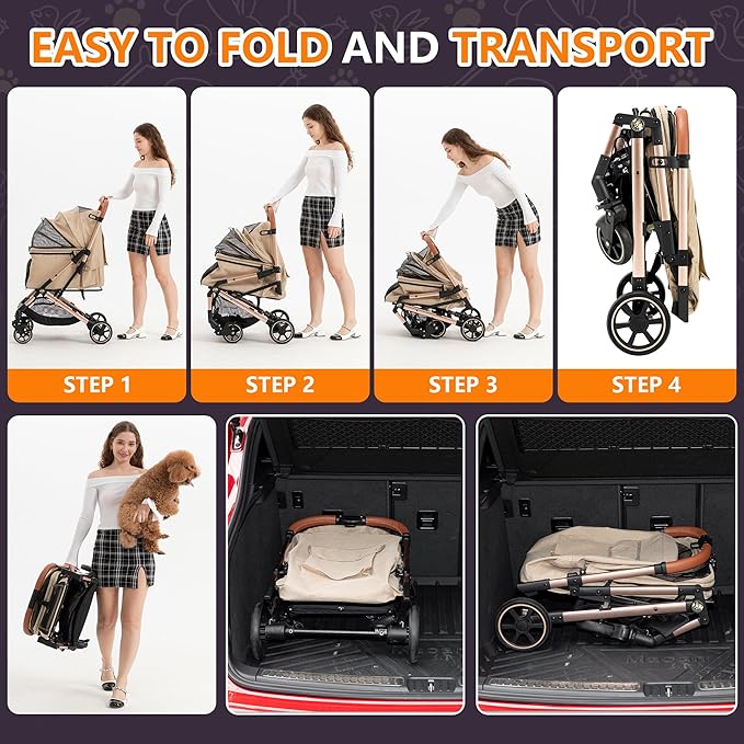 Medium Dog Stroller, Kenyone Pet Stroller for Medium Dogs Up to 55lbs, Lightweight Aluminum Frame, One Click Folding, Large Cat Stroller with No Zip Entry, Detachable Mesh, Multiple Pockets-Mewly Pet