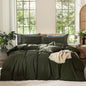 MooMee Bedding Duvet Cover Set 100% Washed Cotton Linen Like Textured Breathable Durable Soft Comfy (Solid Olive Green, King 104"x90")