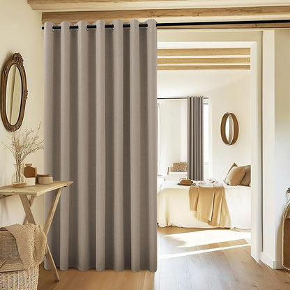 NICETOWN 100% Blackout Sound Reducing Divider Room Linen Curtain Panel, Camel, 100 inch per Panel, Energy Smart Thermal Insulated Drape for Shift Worker/Studio/Villa/Hall/Parlor