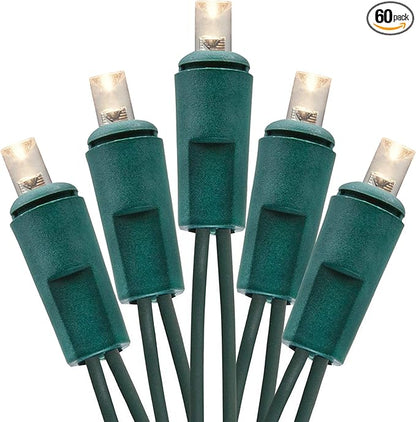 Holiday Essence 60 LED Mini Warm White Christmas Lights for Indoor and Outdoor Use Energy Efficient LED Bulbs with Green Wire