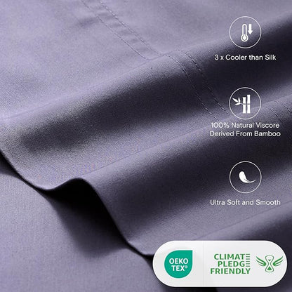 LuxClub King Size Sheets Set, 100% Rayon Derived from Bamboo Cooling Sheets, Breathable & Soft Deep Pocket Up to 16", Hotel Luxury Silky Sheets King Size, Light Grey