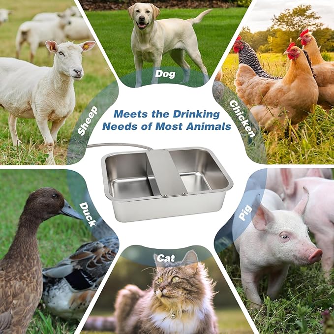 YUEPET 3 Gallon Auto Dog Water Bowl Dispenser Outside Automatic Water Dispenser for Large Dogs Stainless Steel Auto-Fill Dog Waterer Feeder with Float Valve for Pets Indoor Outdoor Use-Mewly Pet