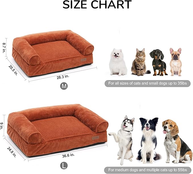 FUKUMARU Cute Dog Bed, Fluffy Dogs Couch with TPU Layer Keeping Lining Dry, Pet Sofa Medium Size Dog Easy to Care, Warm Cat Bed with Removable Zipper Cover, 36inch, Large, Orange-Mewly Pet