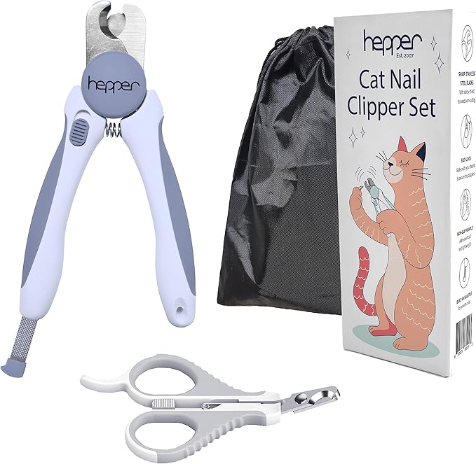 Hepper Cat Nail Clipper Kit - Small and Large Sharp Cat Claw Clippers with Added Nail File and Storage Pouch - Cat Nail Clippers with Safety Guard and Lock - Professional Cat Manicure …-Mewly Pet