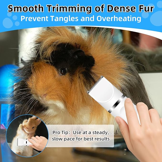 Guinea Pig & Rabbit Grooming Kit 2 in 1 – Cordless Hair Clipper & Nail Grinder for Small Animals– Low-Noise Rechargeable Nail Clippers Electric-Mewly Pet