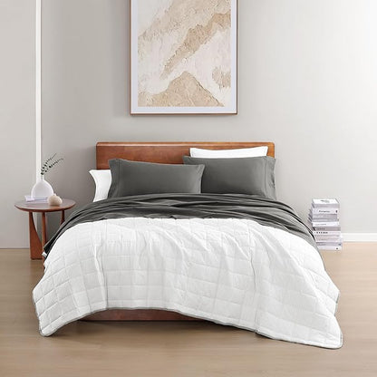 LANE LINEN 100% Organic Cotton 3Pc Bed Sheets Twin Size, Classic Percale Weave, Soft & Comfy Fully Elasticized Naturally Cooling Cotton Sheets, Low Pill Machine wash Twin Sheet Set- Charcoal